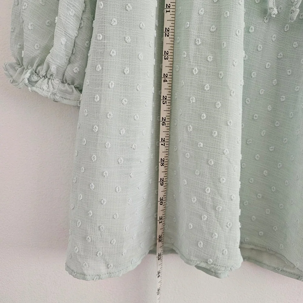 Sage Green Faux Wrap Mini‎ Dress L Swiss Dot Ruffle Fairy Softgirl Cottage NEW